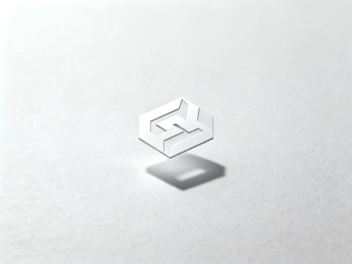 Minimalistyczny, geometryczny znak graficzny na neutralnym tle, symbolizujący nowoczesny projekt logo marki.