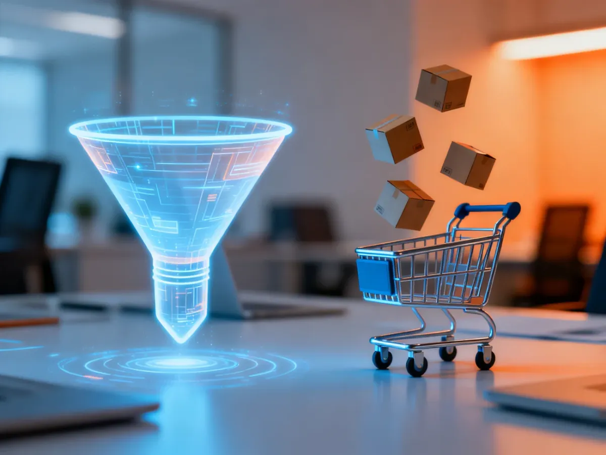Grafika przedstawiająca kontrast między strategią marketingu cyfrowego a procesem sprzedaży w e-commerce.