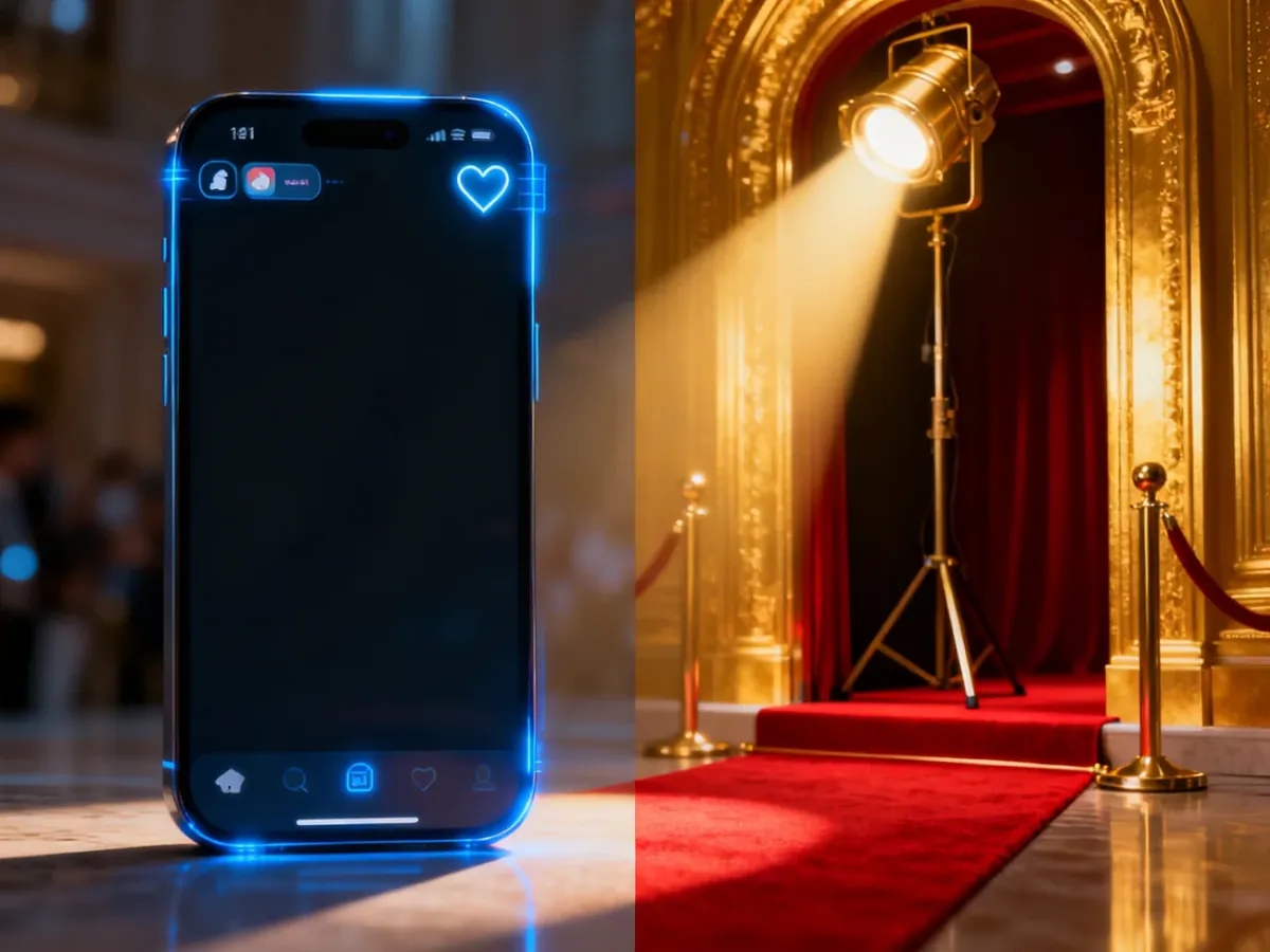 Porównanie influencer marketingu z tradycyjną sławą: zestawienie cyfrowych ikon z blaskiem czerwonego dywanu.
